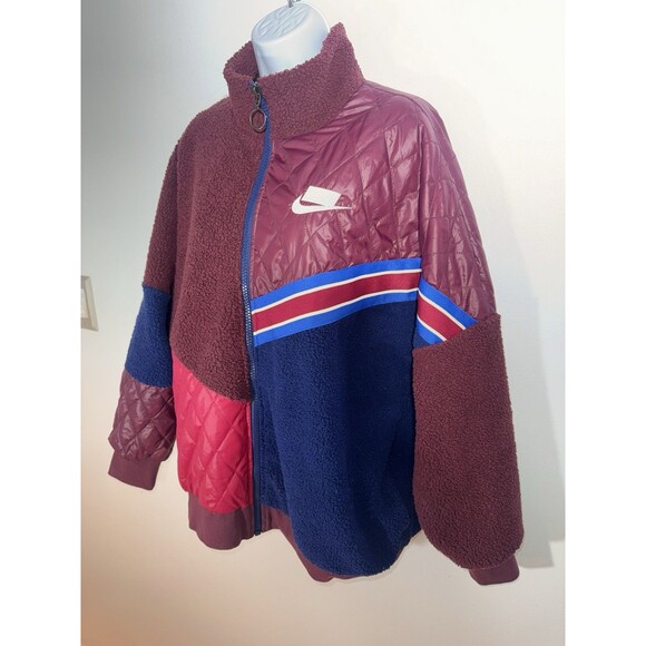 Nike Sportswear Burgundy Colorblock Sport Pack Sherpa Track Jacket Women Small - Picture 2 of 11